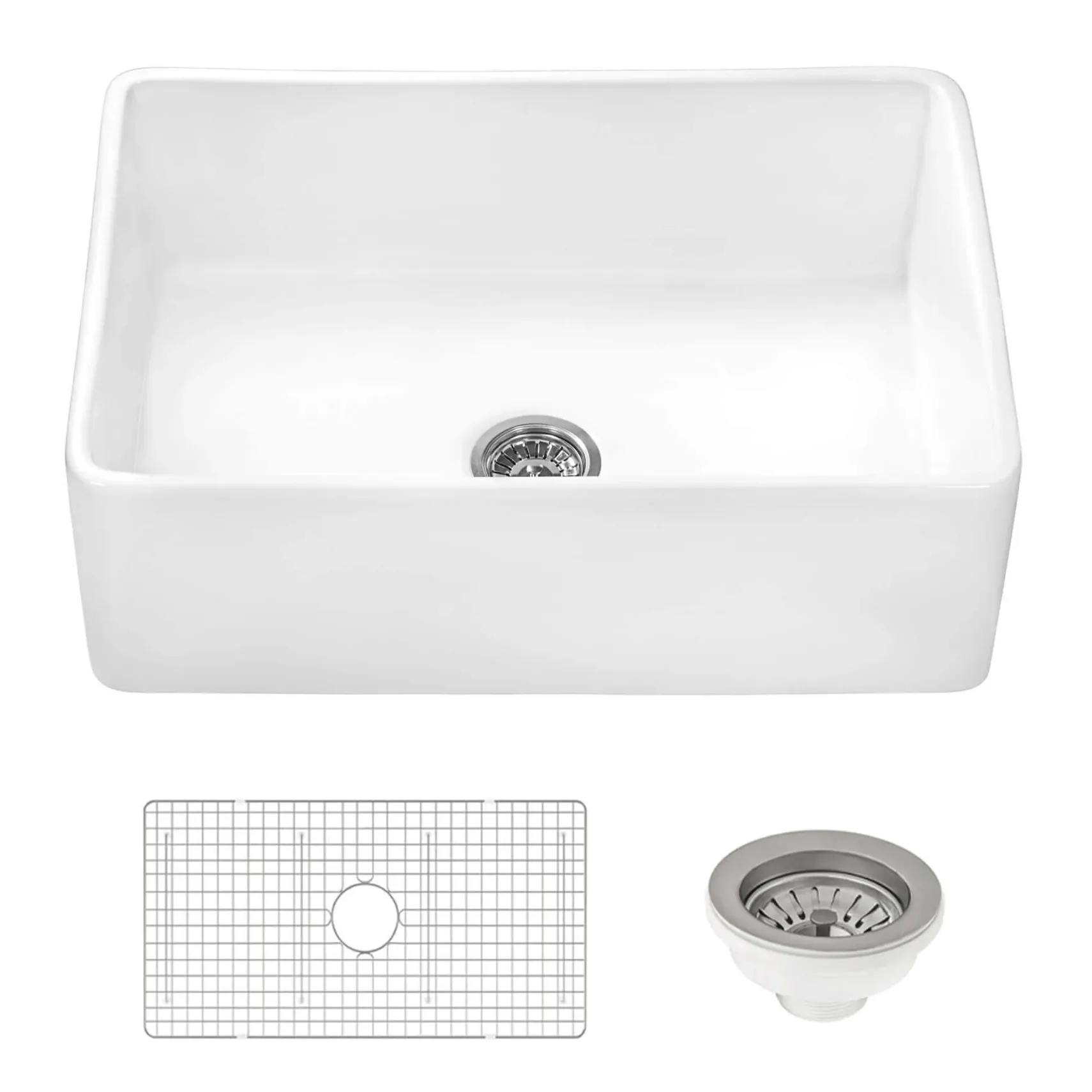 Ruvati Fiamma 30" Reversible Fireclay Apron-front Farmhouse Sink, White, RVL2100WH