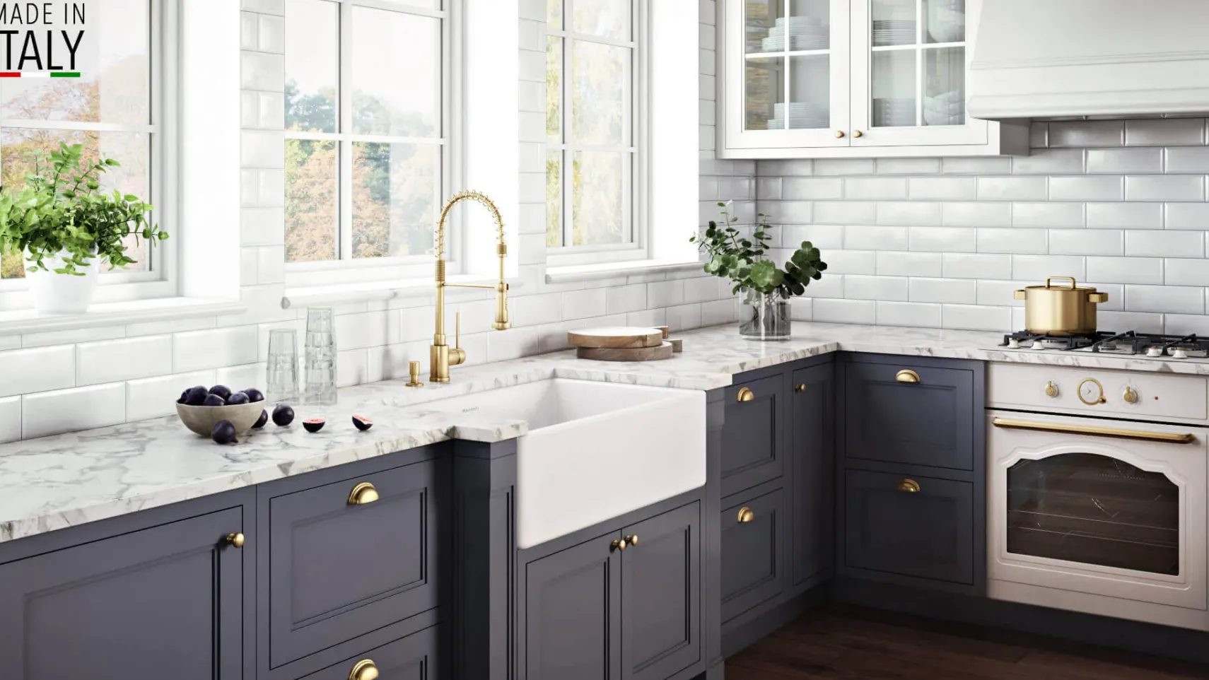 Ruvati Fiamma 30" Reversible Fireclay Apron-front Farmhouse Sink, White, RVL2100WH