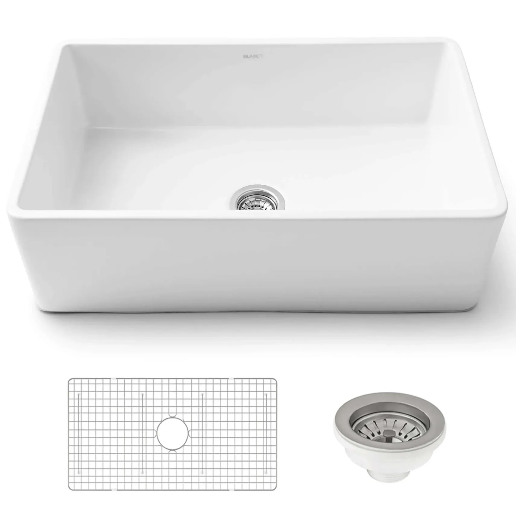 Ruvati Fiamma 33" Reversible Fireclay Apron-front Farmhouse Sink, White, RVL2300WH