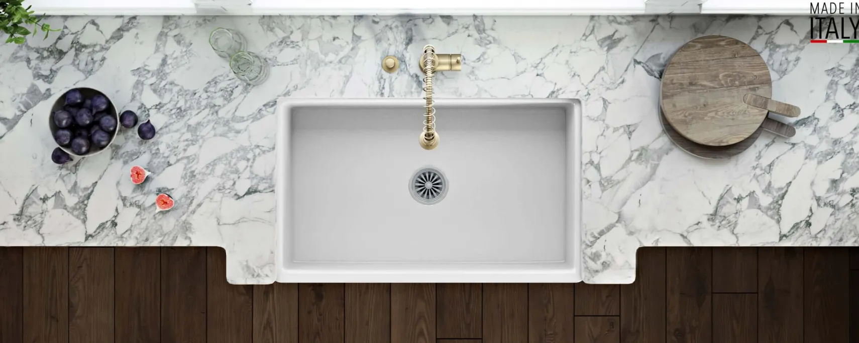 Ruvati Fiamma 33" Reversible Fireclay Apron-front Farmhouse Sink, White, RVL2300WH