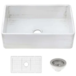 Ruvati Fiamma 33" Reversible Fireclay Apron-front Farmhouse Sink, Distressed White, RVL2300SW