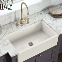 Ruvati Fiamma 30" Reversible Fireclay Apron-front Farmhouse Sink, Biscuit, RVL2100BS