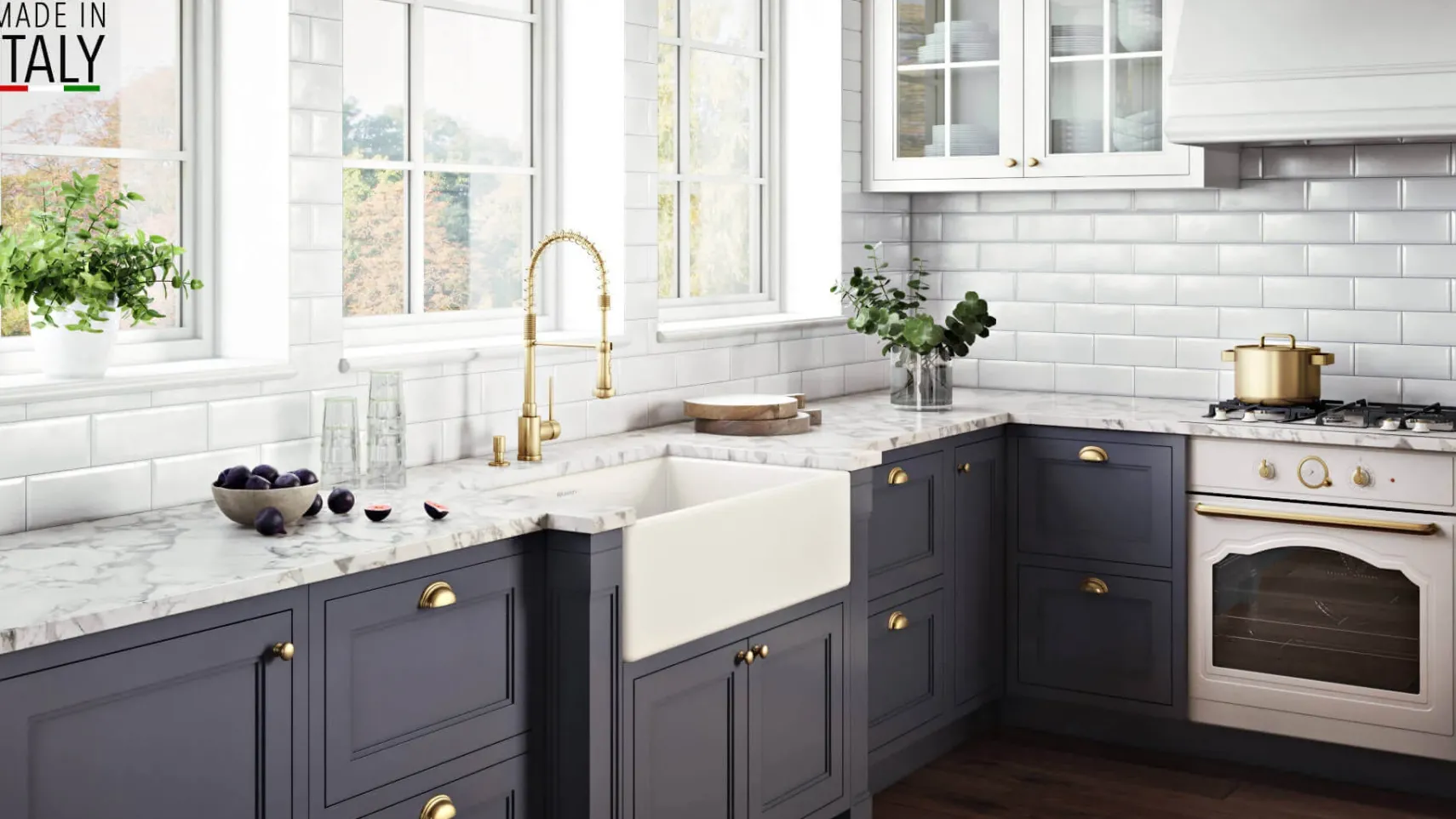 Ruvati Fiamma 30" Reversible Fireclay Apron-front Farmhouse Sink, Biscuit, RVL2100BS