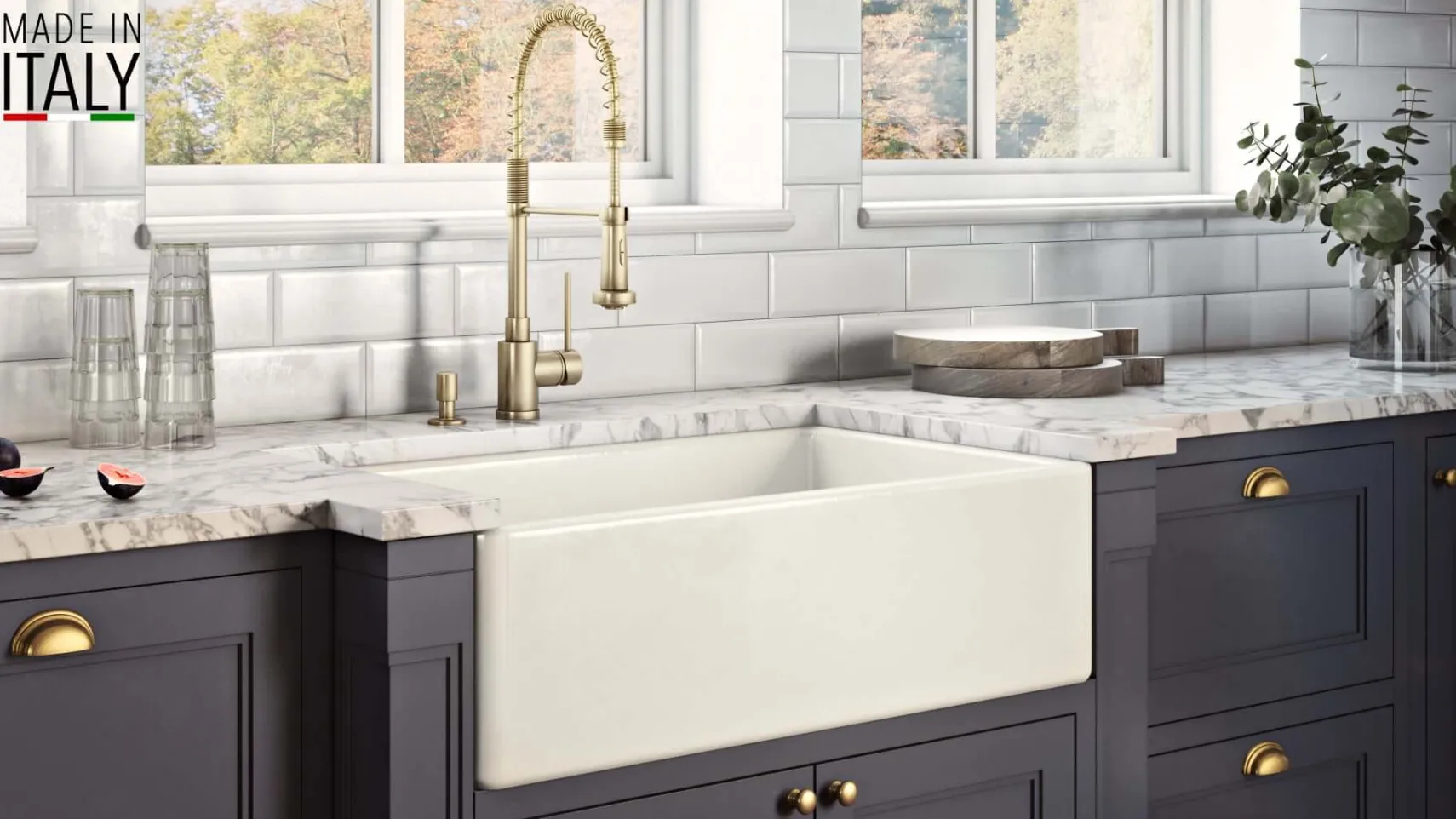 Ruvati Fiamma 30" Reversible Fireclay Apron-front Farmhouse Sink, Biscuit, RVL2100BS
