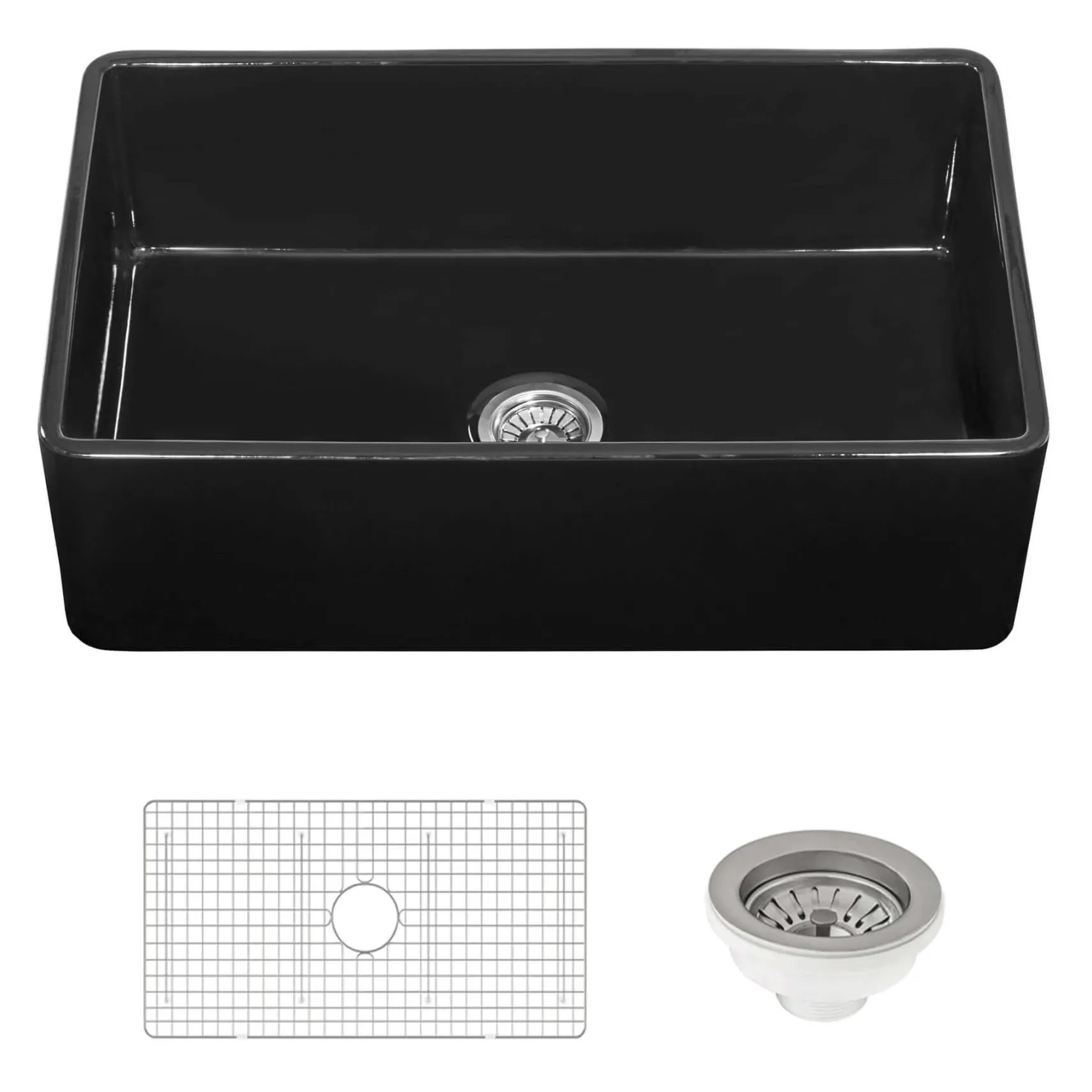 Ruvati Fiamma 33" Reversible Fireclay Apron-front Farmhouse Sink, Glossy Black, RVL2300BK