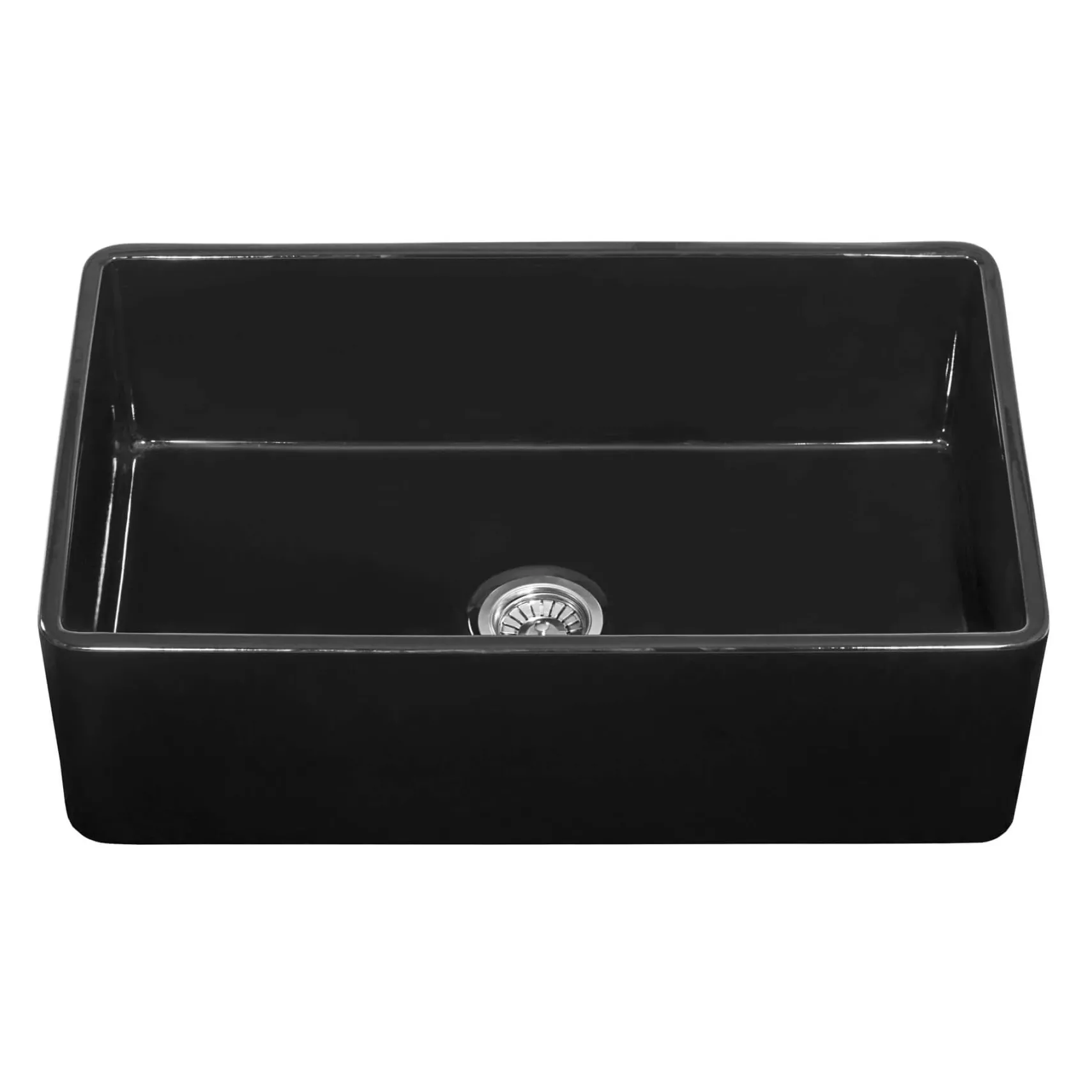Ruvati Fiamma 33" Reversible Fireclay Apron-front Farmhouse Sink, Glossy Black, RVL2300BK