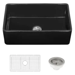 Ruvati Fiamma 30" Reversible Fireclay Apron-front Farmhouse Sink, Glossy Black, RVL2100BK