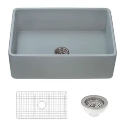 Ruvati Fiamma 33" Reversible Fireclay Apron-front Farmhouse Sink, Horizon Gray, RVL2300GR