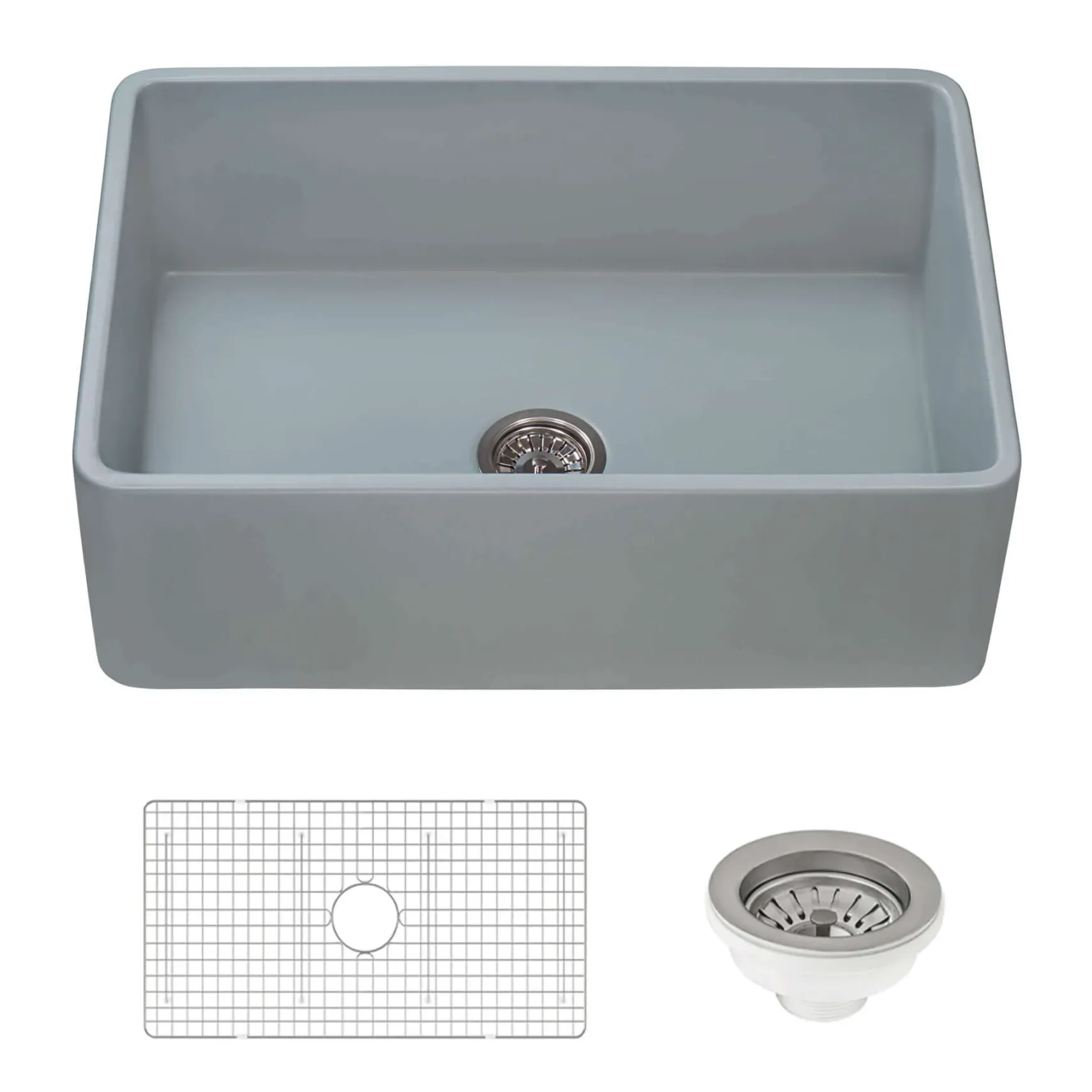 Ruvati Fiamma 30" Reversible Fireclay Apron-front Farmhouse Sink, Horizon Gray, RVL2100GR