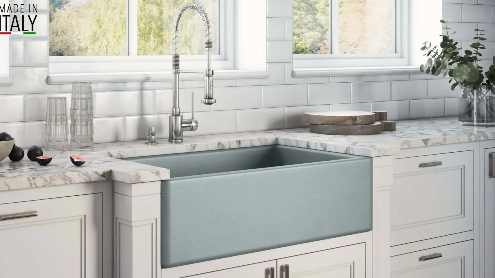Ruvati Fiamma 30" Reversible Fireclay Apron-front Farmhouse Sink, Horizon Gray, RVL2100GR
