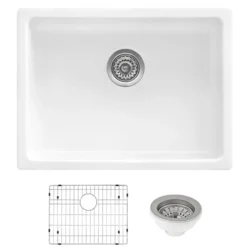 Ruvati Fiamma 24" Undermount Fireclay Kitchen Sink, White, RVL2420WH