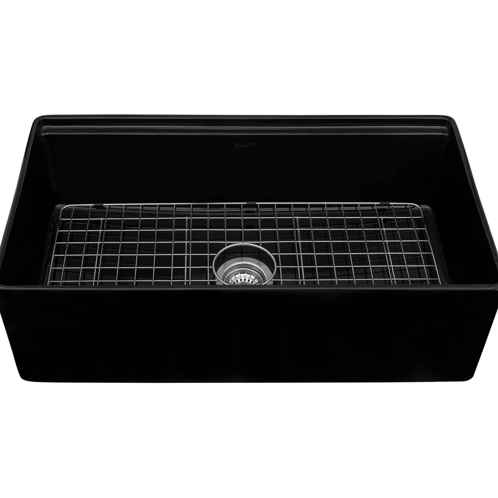 Ruvati Fiore 33 inch Fireclay Workstation Black Farmhouse Kitchen Sink Apron Front Single Bowl, Glossy Black, RVL2387BK