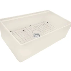 Ruvati Fiore 33 inch Fireclay Workstation Farmhouse Kitchen Sink Apron Front Single Bowl Biscuit Sand, RVL2387BS