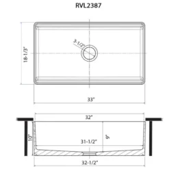 Ruvati Fiore 33 inch Fireclay Workstation Farmhouse Kitchen Sink Apron Front Single Bowl Biscuit Sand, RVL2387BS