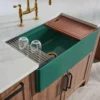 Ruvati Fiore 33 inch Fireclay Workstation Emerald Green Farmhouse Kitchen Sink Apron Front Single Bowl, RVL2387EG