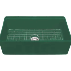 Ruvati Fiore 33 inch Fireclay Workstation Emerald Green Farmhouse Kitchen Sink Apron Front Single Bowl, RVL2387EG