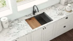 Ruvati Giana 30-inch Gunmetal Black Stainless Steel Workstation Undermount Kitchen Sink Single Bowl, 16, RVH6530BL