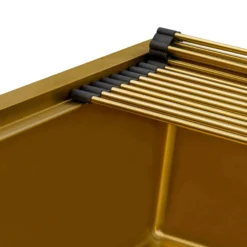 Ruvati Giana 30-inch Polished Brass Matte Gold Workstation Undermount Kitchen Sink Single Bowl, Stainless Steel, 16, Matte Gold Satin Brass, RVH6530GG