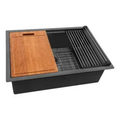 Ruvati Giana 33" Undermount Stainless Steel Workstation Kitchen Sink, Gunmetal Matte Black, 16 Gauge, RVH6533BL