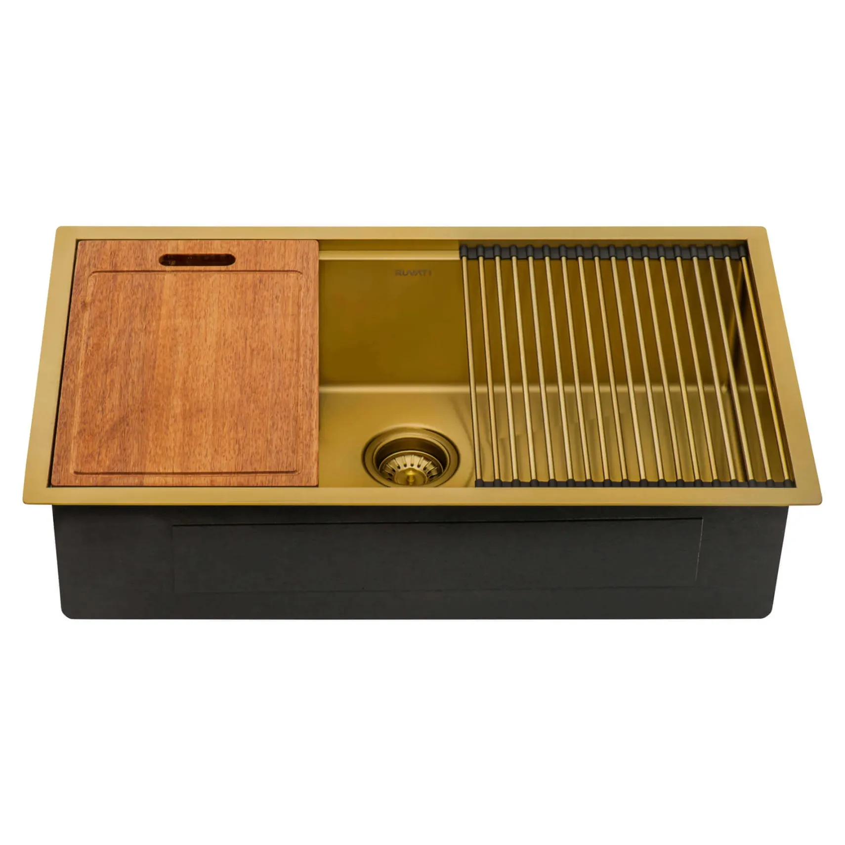 Ruvati Giana 33" Undermount Stainless Steel Workstation Kitchen Sink, Matte Gold Brass Tone, 16 Gauge, RVH6533GG