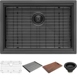 Ruvati Giana 27" Undermount Stainless Steel Workstation Kitchen Sink, Gunmetal Matte Black, 16 Gauge, RVH6527BL