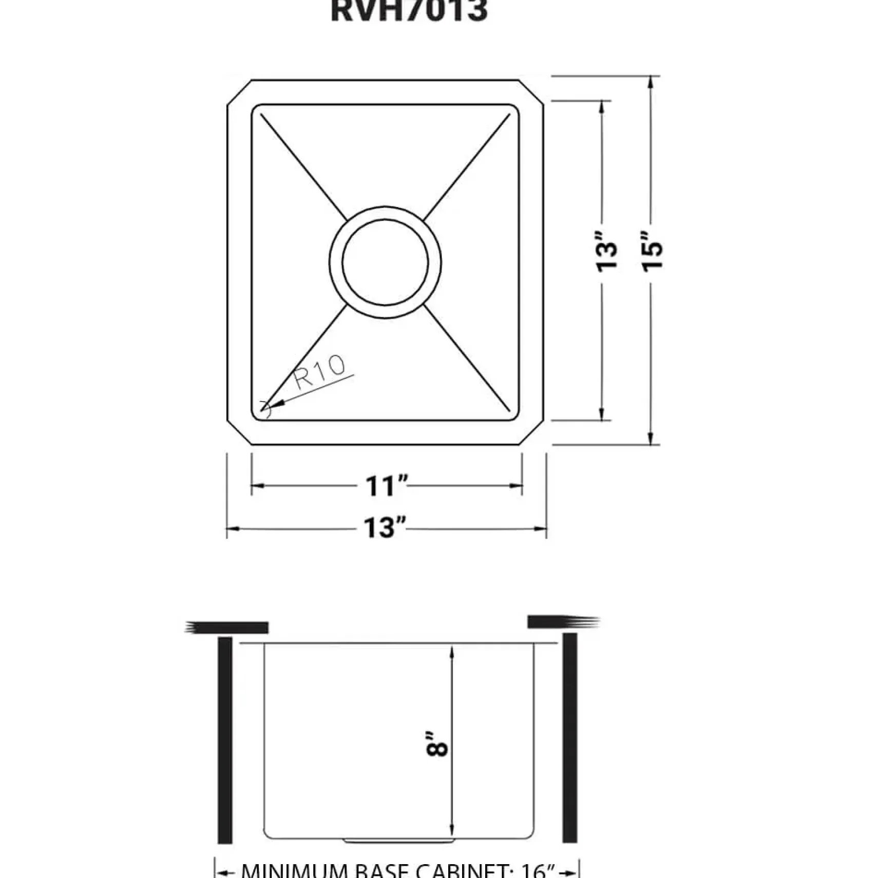 Ruvati Gravena 13" Undermount Rectangle Stainless Steel Bar/Prep Sink, 16 Gauge, Round Corners, RVH7013