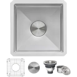 Ruvati Gravena 15" Undermount Square Stainless Steel Bar/Prep Sink, 16 Gauge, Round Corners, RVH7015