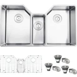 Ruvati Gravena 35" Undermount Stainless Steel Kitchen Sink, 40/20/40 Triple Bowl, 16 Gauge, RVH8500