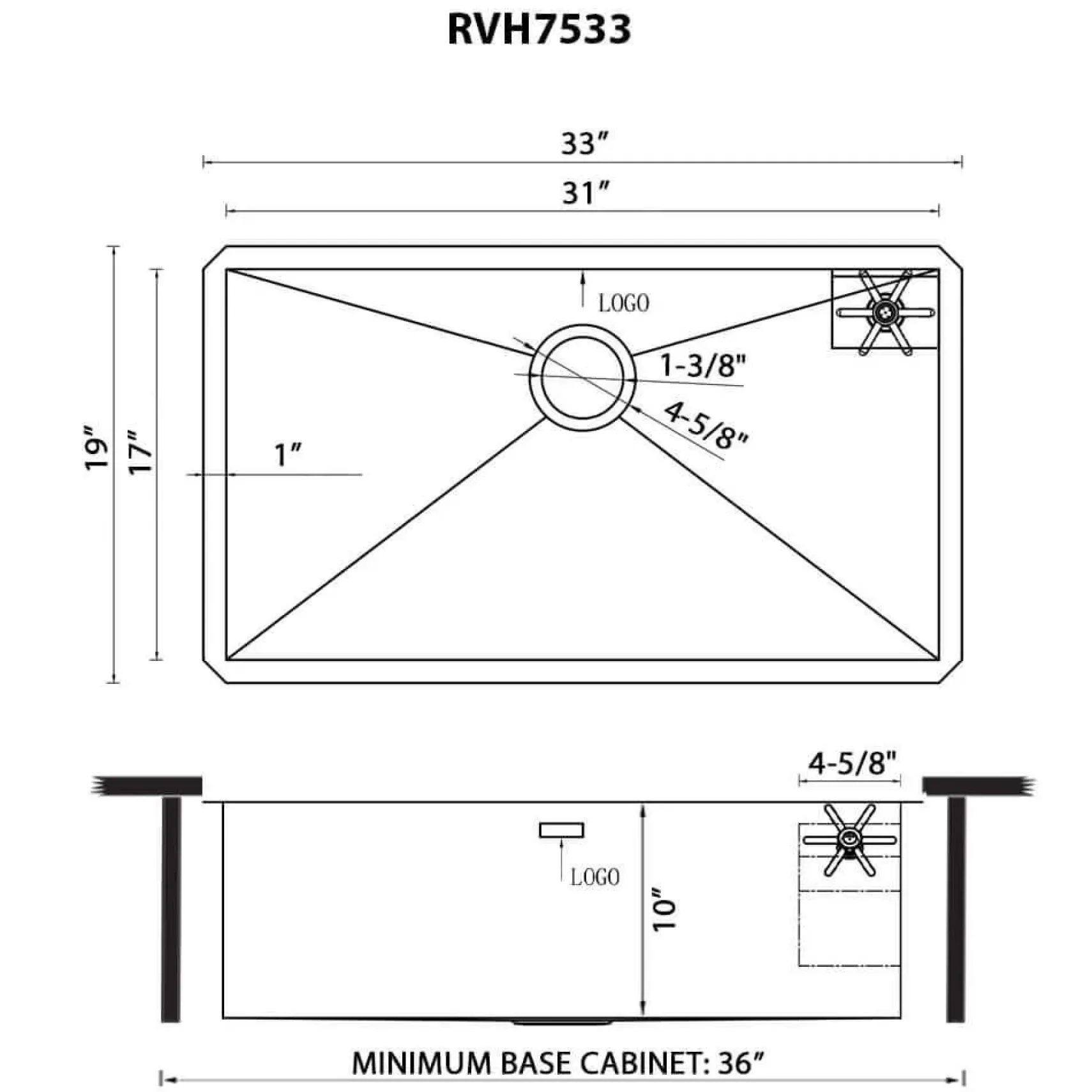 Ruvati Ibiza Glass Rinser and Sink Combo 30-inch Undermount 16 Gauge Stainless Steel Rounded Corners Kitchen Sink Single Bowl, 16, RVH7533