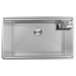 Ruvati Ibiza 32-inch Glass Rinser and Sink Combo Workstation Ledge Undermount 16 Gauge Stainless Steel Kitchen Sink Single Bowl, 16, RVH8512