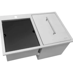 Ruvati Insulated Ice Chest and Outdoor Sink 29 x 20 inch BBQ Workstation Topmount T-316 Stainless Steel, RVQ6290