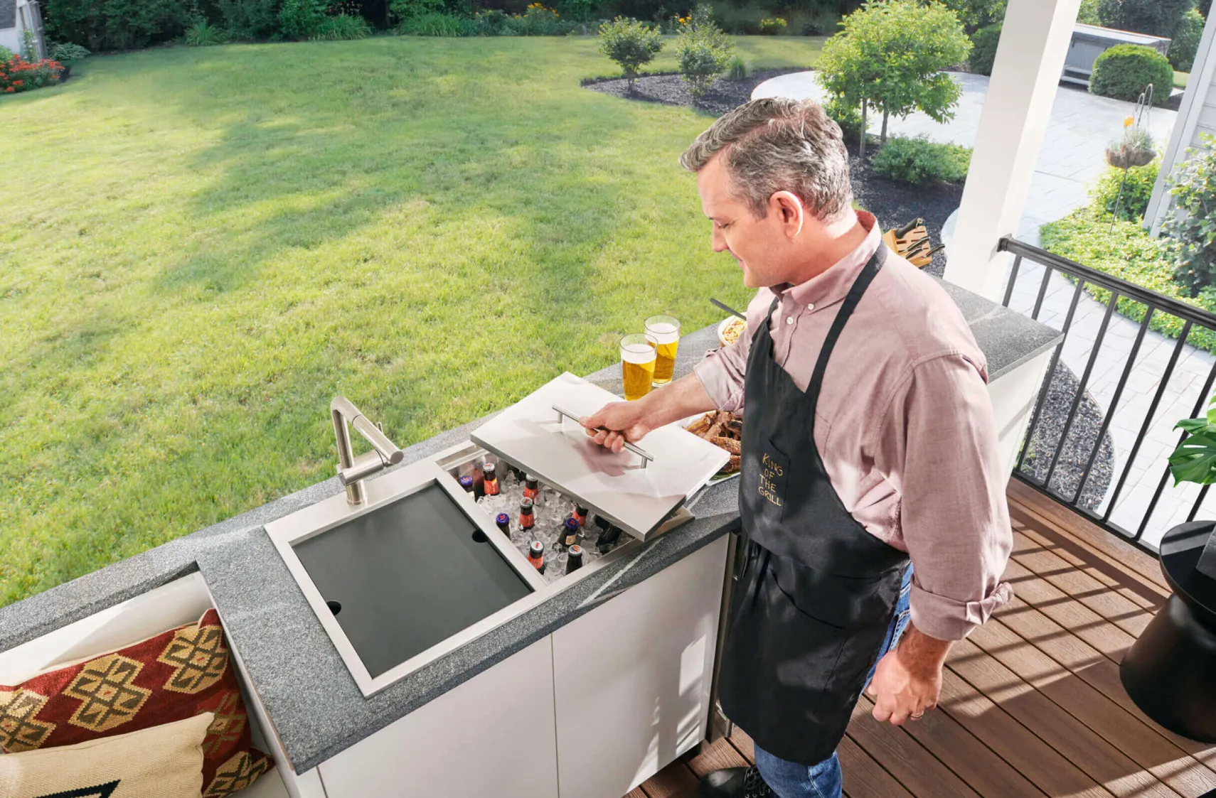 Ruvati Insulated Ice Chest and Outdoor Sink 29 x 20 inch BBQ Workstation Topmount T-316 Stainless Steel, RVQ6290