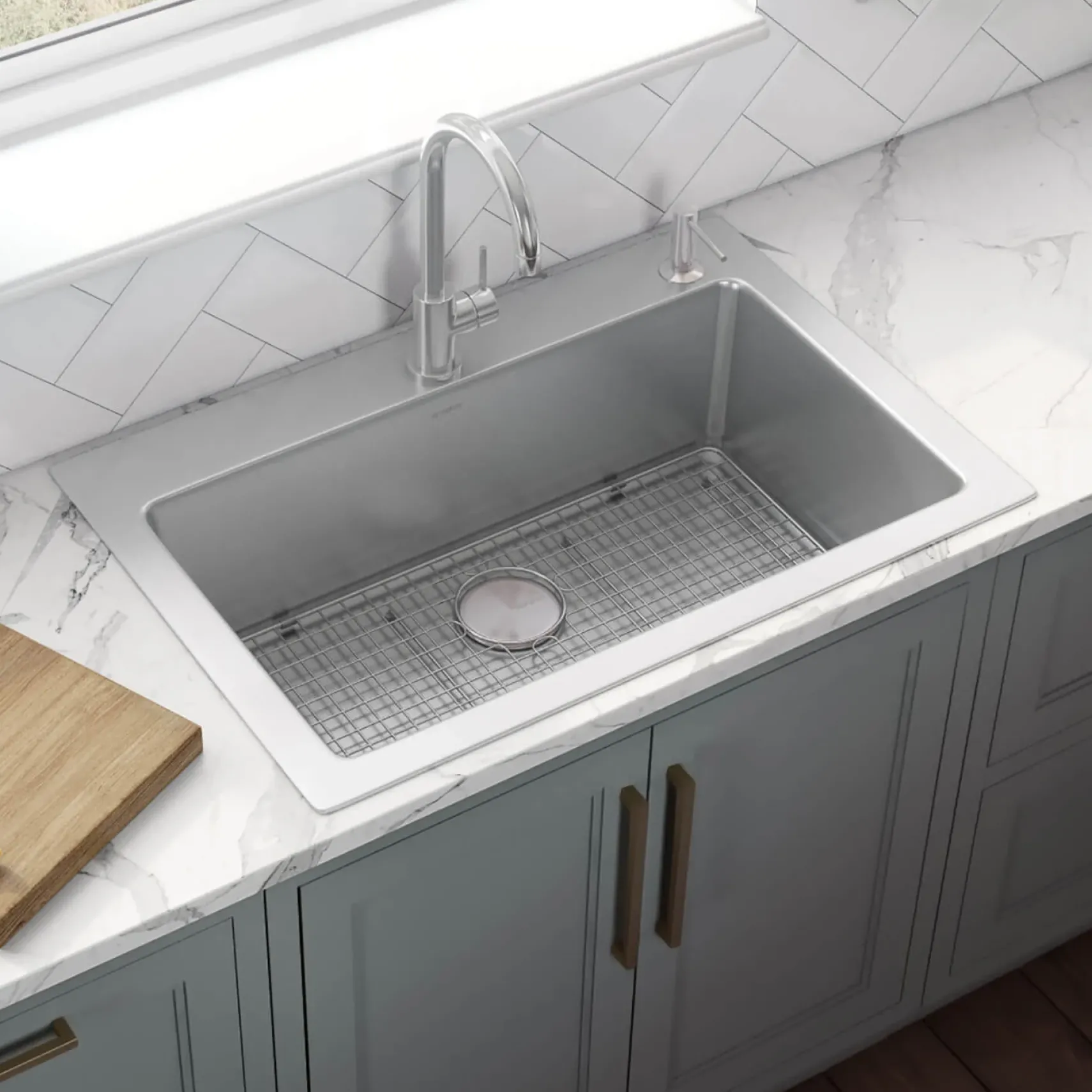 Ruvati Modena 33" Drop-in Topmount Stainless Steel Kitchen Sink, 16 Gauge, RVM5001