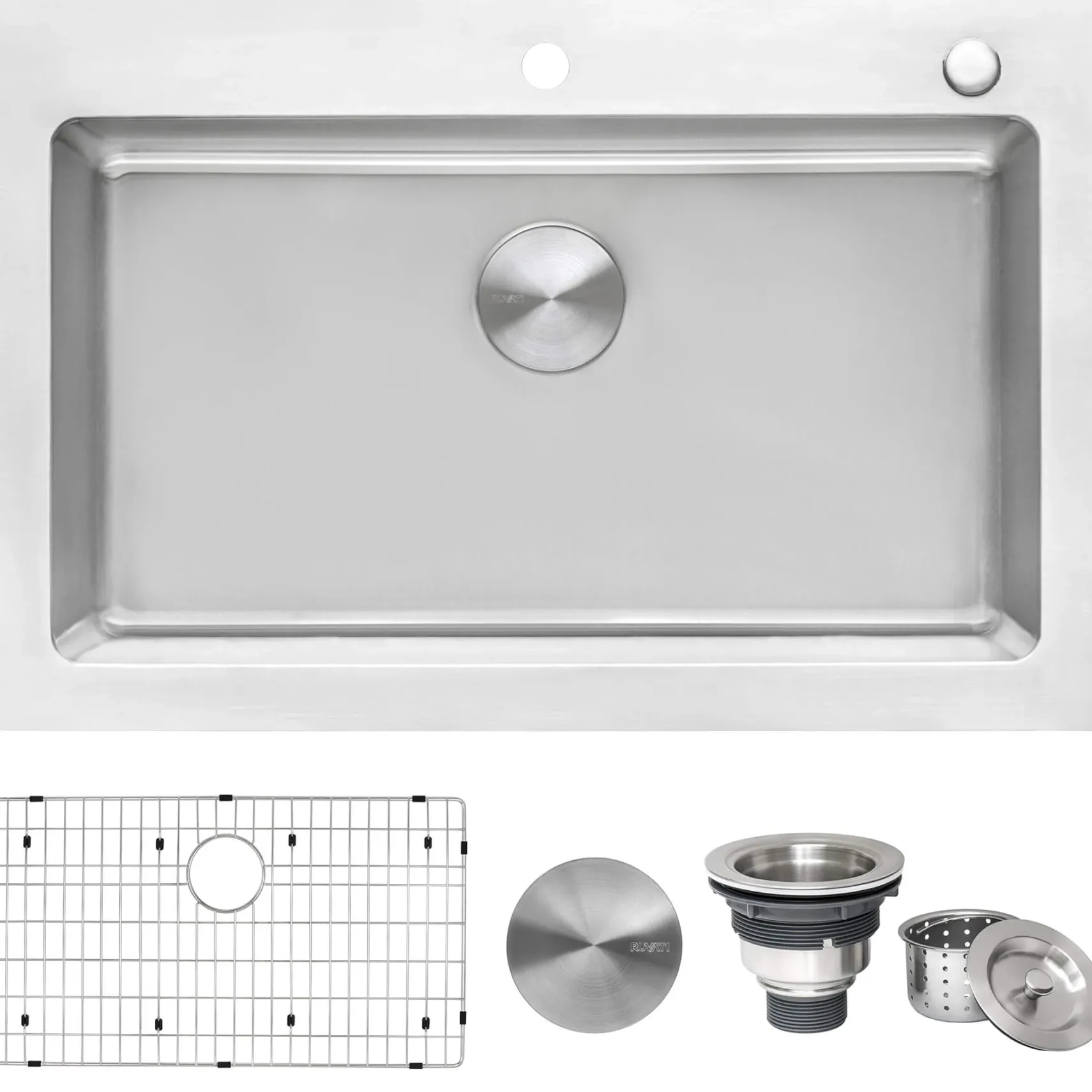 Ruvati Modena 33" Drop-in Topmount Stainless Steel Kitchen Sink, 16 Gauge, RVM5001