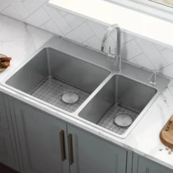Ruvati Modena 33" Drop-in Topmount Stainless Steel Kitchen Sink, 70/30 Double Bowl, 16 Gauge, RVM5173