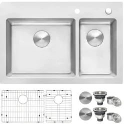 Ruvati Modena 33" Drop-in Topmount Stainless Steel Kitchen Sink, 70/30 Double Bowl, 16 Gauge, RVM5173