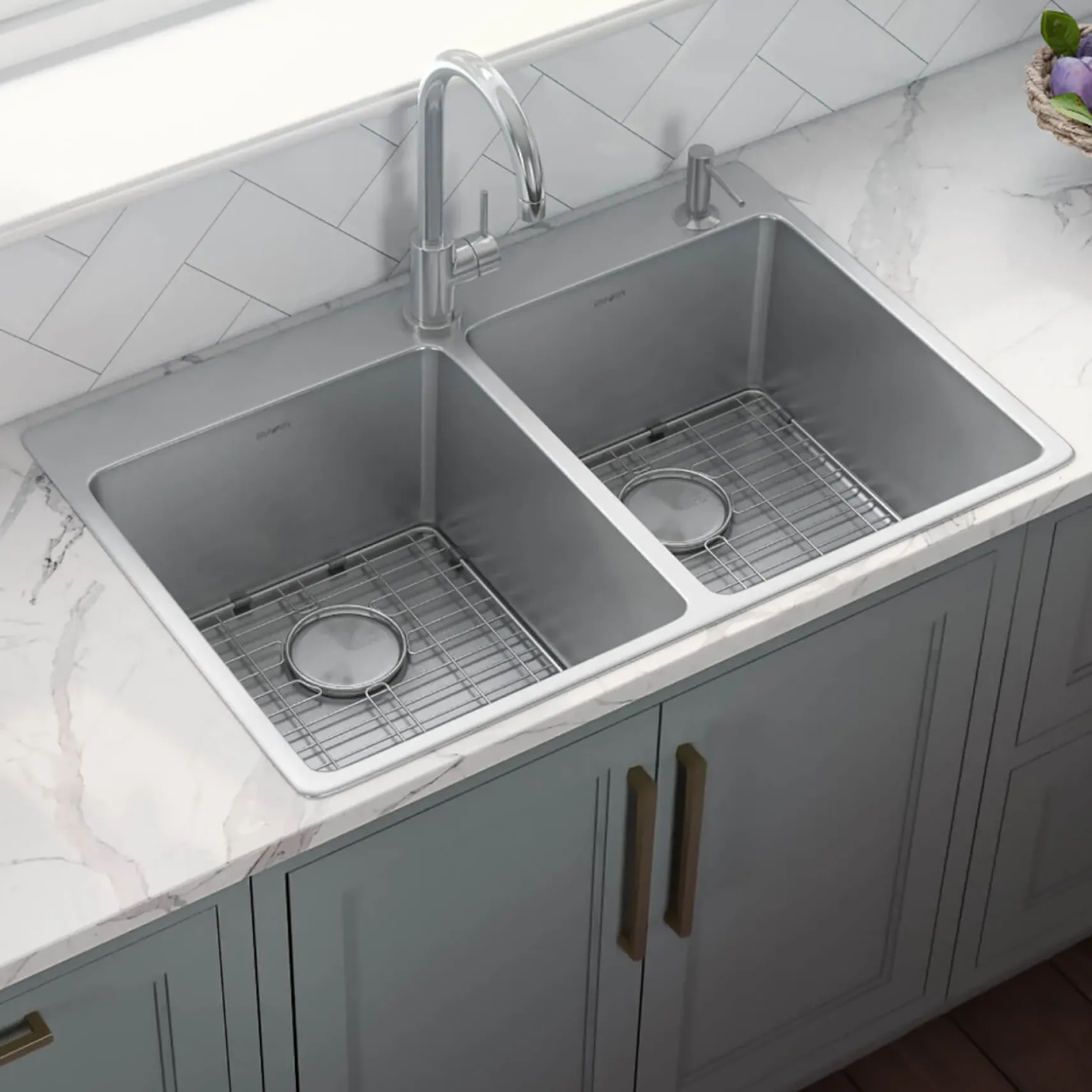 Ruvati Modena 33" Drop-in Topmount Stainless Steel Kitchen Sink, 50/50 Double Bowl, 16 Gauge, RVM5150