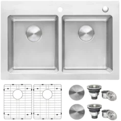Ruvati Modena 33" Drop-in Topmount Stainless Steel Kitchen Sink, 50/50 Double Bowl, 16 Gauge, RVM5150