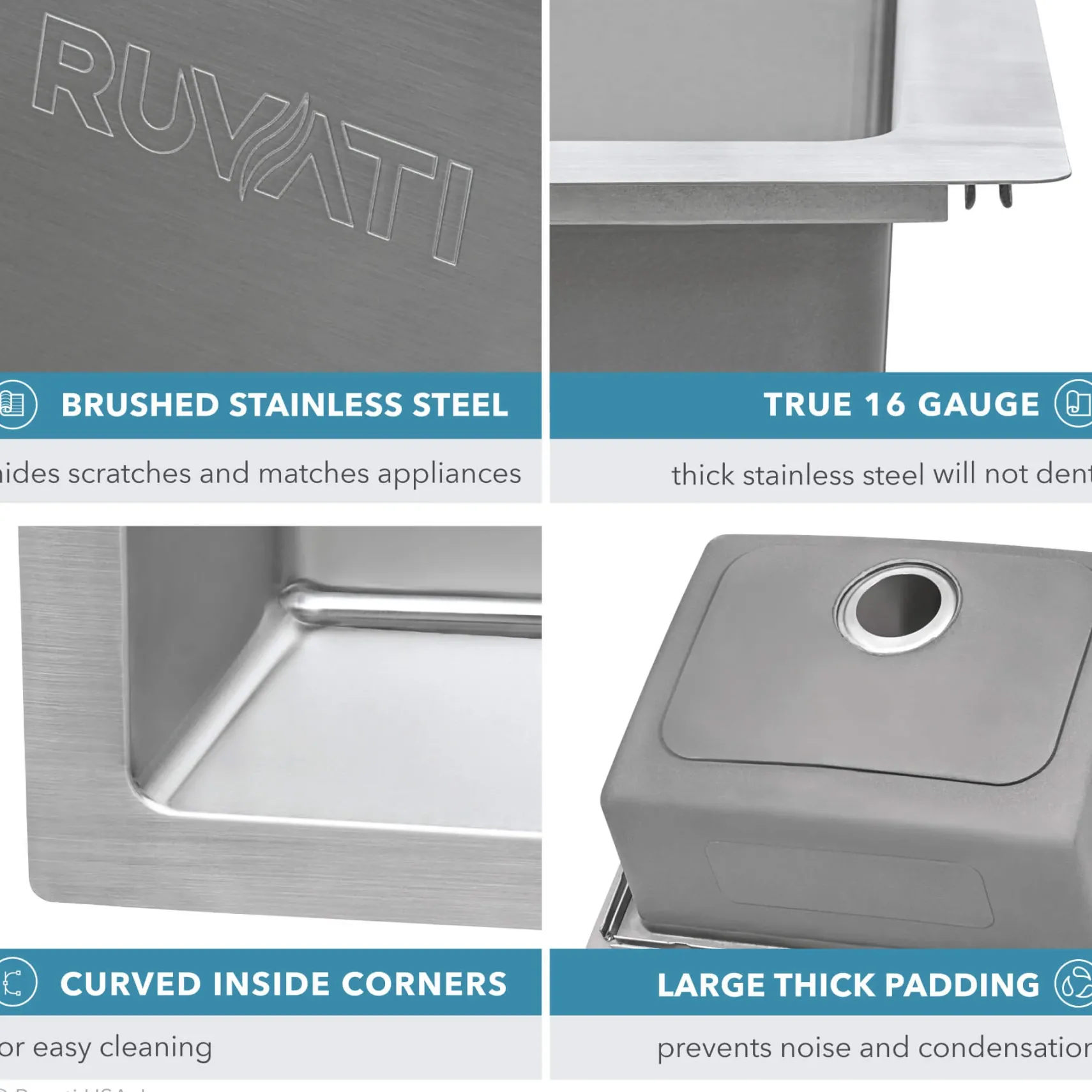 Ruvati Modena 33" Drop-in Topmount Stainless Steel Kitchen Sink, 50/50 Double Bowl, 16 Gauge, RVM5150