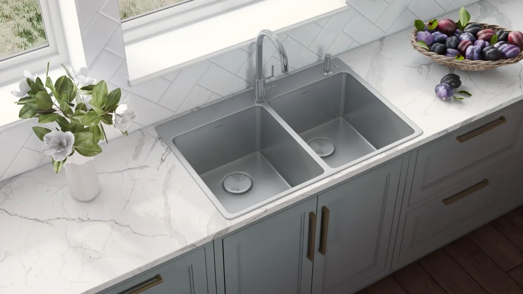 Ruvati Modena 33" Drop-in Topmount Stainless Steel Kitchen Sink, 50/50 Double Bowl, 16 Gauge, RVM5150