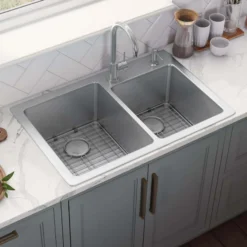 Ruvati Modena 33" Drop-in Topmount Stainless Steel Kitchen Sink, 60/40 Double Bowl, 16 Gauge, RVM5166