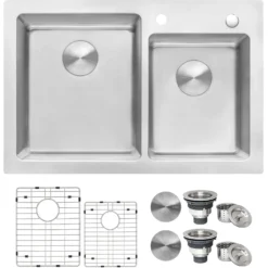 Ruvati Modena 33" Drop-in Topmount Stainless Steel Kitchen Sink, 60/40 Double Bowl, 16 Gauge, RVM5166