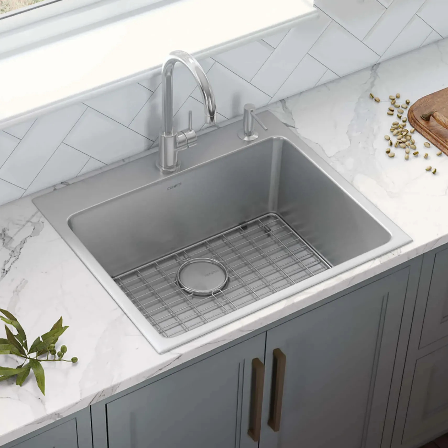 Ruvati Modena 23" Drop-in Topmount Stainless Steel Kitchen Sink, 16 Gauge, RVM5923