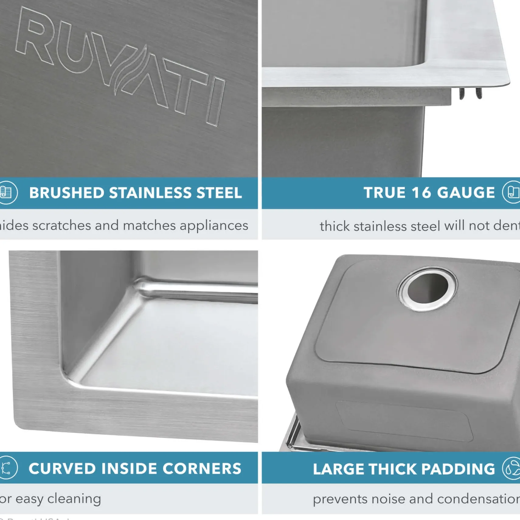 Ruvati Modena 23" Drop-in Topmount Stainless Steel Kitchen Sink, 16 Gauge, RVM5923