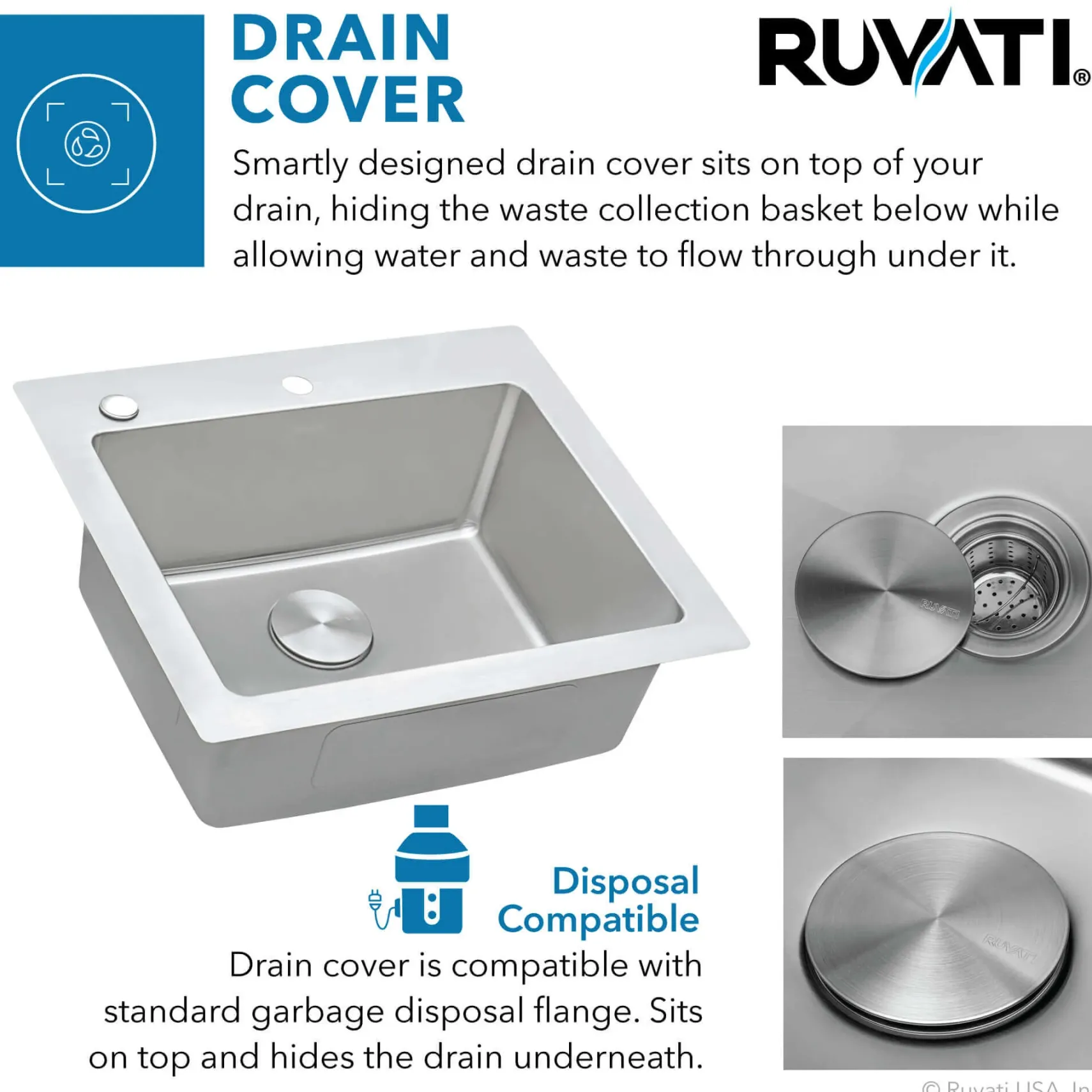 Ruvati Modena 23" Drop-in Topmount Stainless Steel Kitchen Sink, 16 Gauge, RVM5923