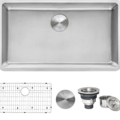 Ruvati Modena 27-inch Undermount Kitchen Sink 16 Gauge Stainless Steel Single Bowl, 16, RVM5927