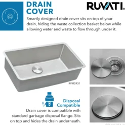 Ruvati Modena 27-inch Undermount Kitchen Sink 16 Gauge Stainless Steel Single Bowl, 16, RVM5927