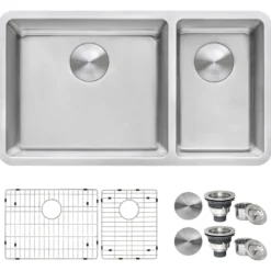 Ruvati Modena 32" Undermount Stainless Steel Kitchen Sink, 70/30 Double Bowl, 16 Gauge, RVM5300