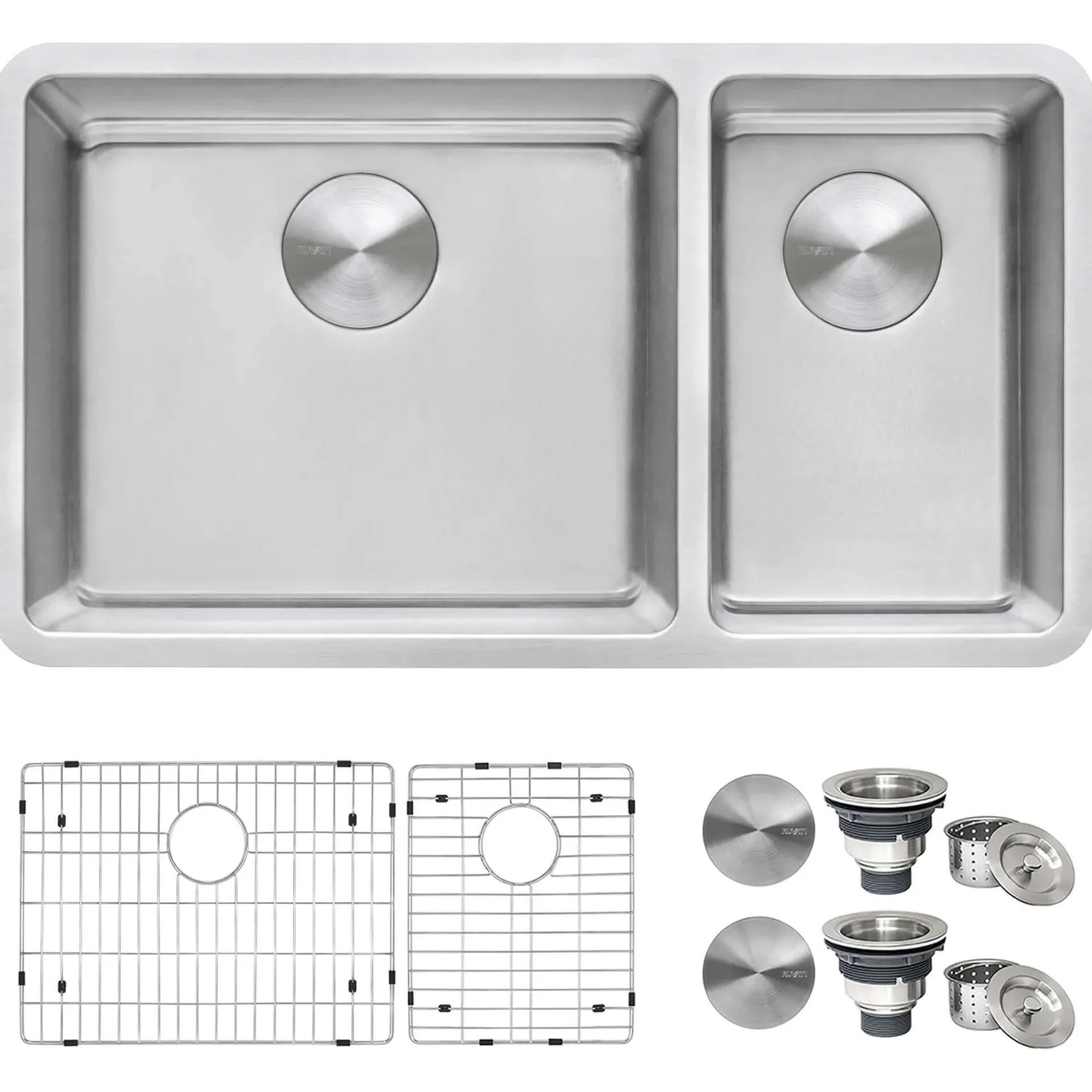 Ruvati Modena 32" Undermount Stainless Steel Kitchen Sink, 70/30 Double Bowl, 16 Gauge, RVM5300