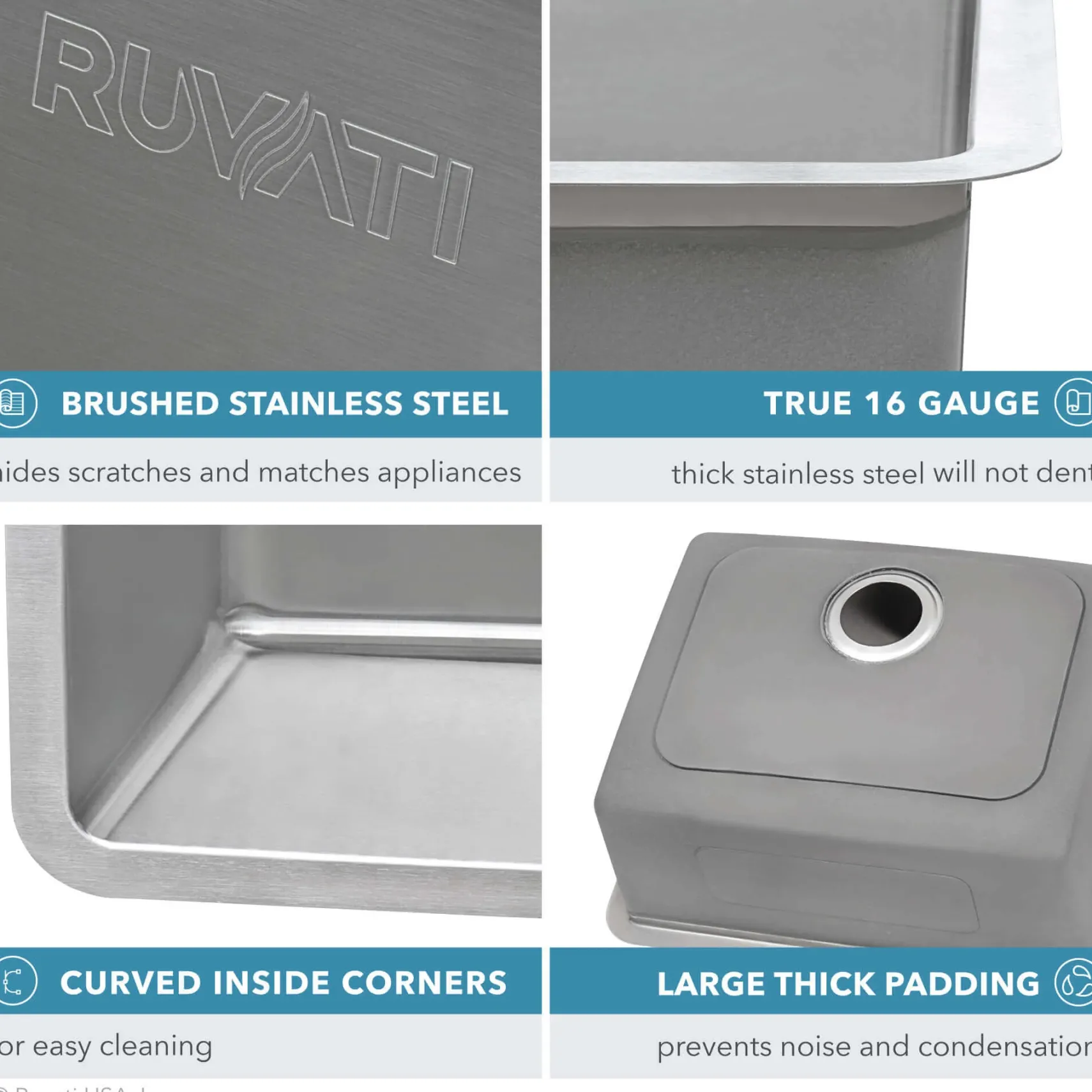 Ruvati Modena 32" Undermount Stainless Steel Kitchen Sink, 70/30 Double Bowl, 16 Gauge, RVM5300